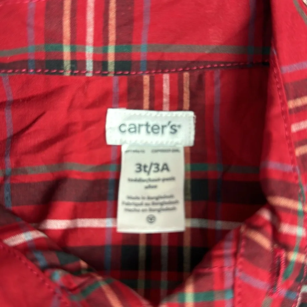 Red Plaid Button Down Shirt- 3T - Picture 3 of 7